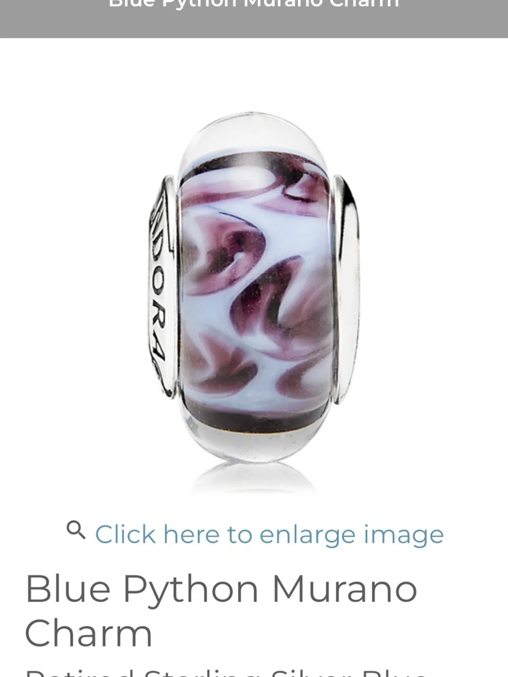 Pandora Blue Python Murano Charm
